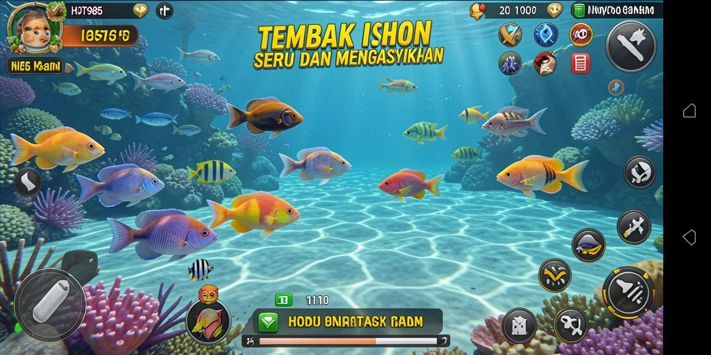 Tampilan gameplay seru dari HOT985 dengan aksi menembak ikan.