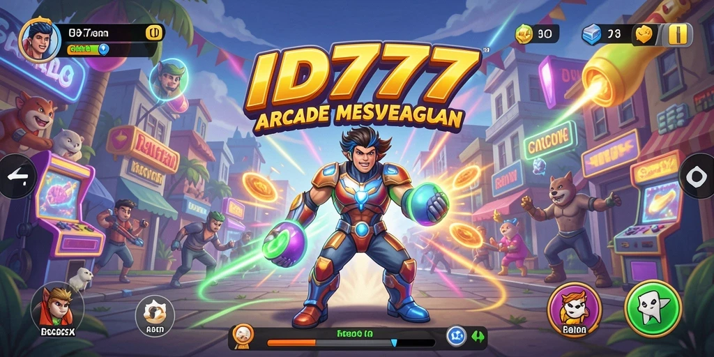 Tampilan gameplay seru dari ID777 dengan tantangan Arcade yang menarik.