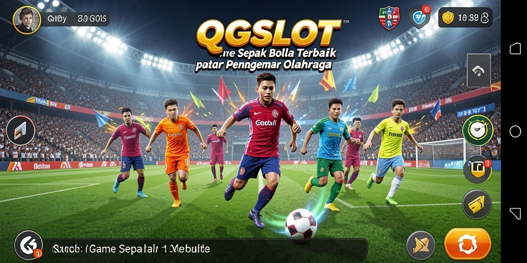 Tampilan gameplay <strong>QQSLOT</strong> yang menakjubkan dengan aksi sepak bola mendebarkan.