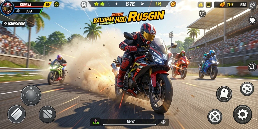 Tangkapan layar menampilkan aksi balapan motor yang mendebarkan di REMI62.