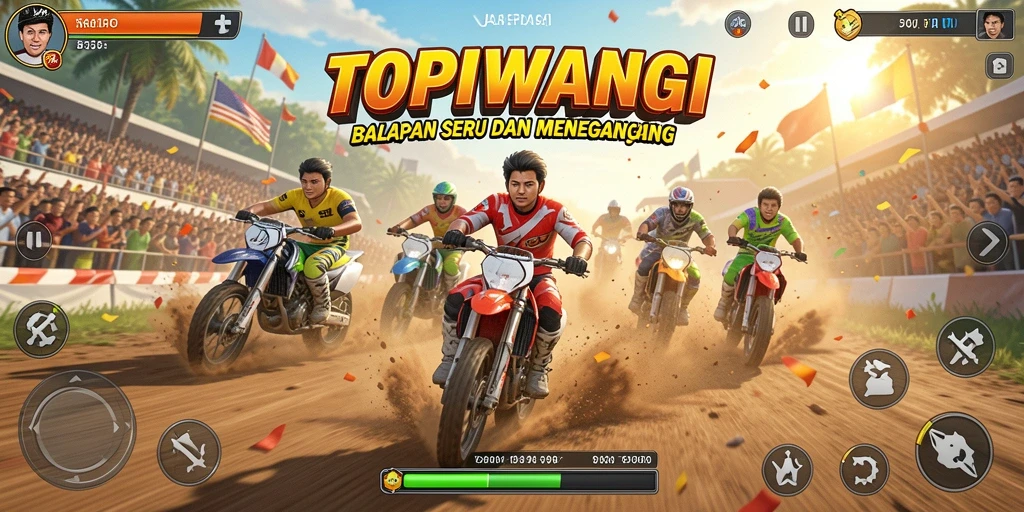 Tampilan gameplay menegangkan di lintasan balap TOPIWANGI.