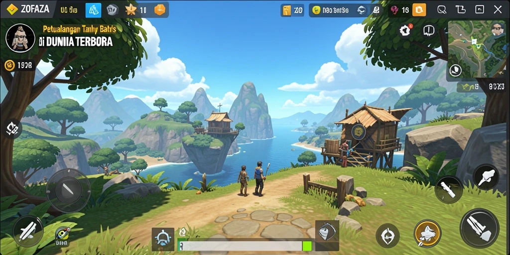 Screenshot gameplay ZOFAZA yang menampilkan petualangan seru di dunia terbuka.